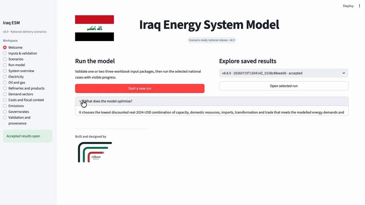 Iraq Energy System Model demonstration
