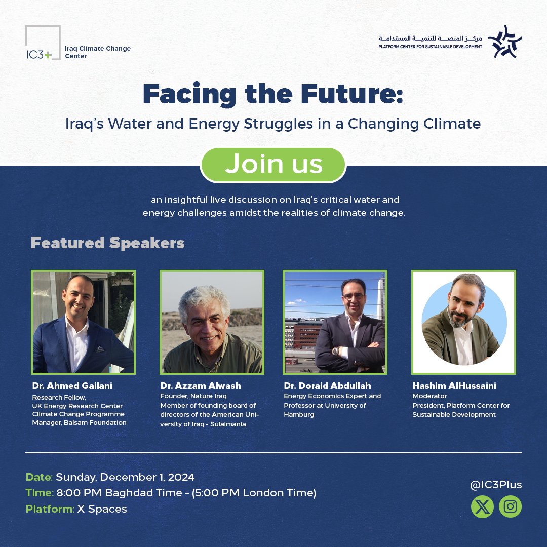 Facing the Future discussion poster on Iraq’s water and energy challenges, 1 December 2024.